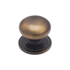 Victorian Round Cabinet Knob with Base in Antique Brass